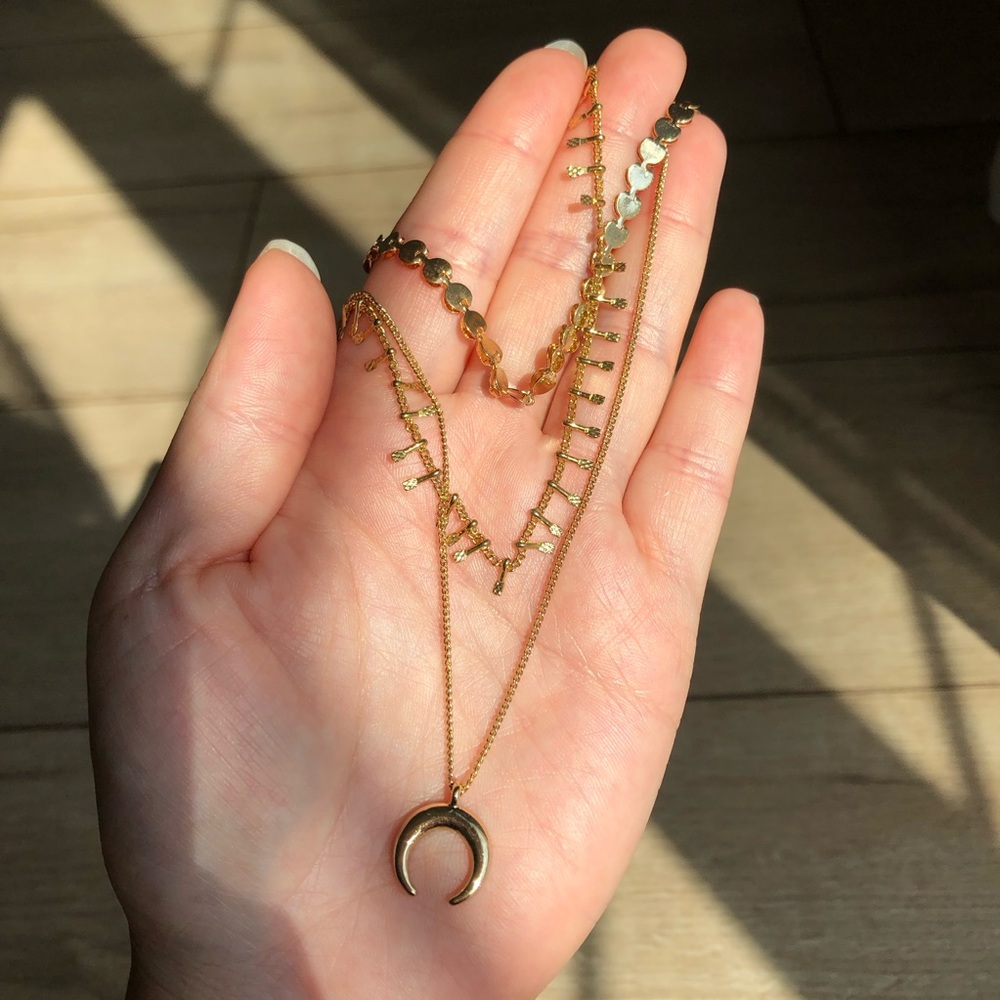 Gold Layered Crescent Moon Necklace